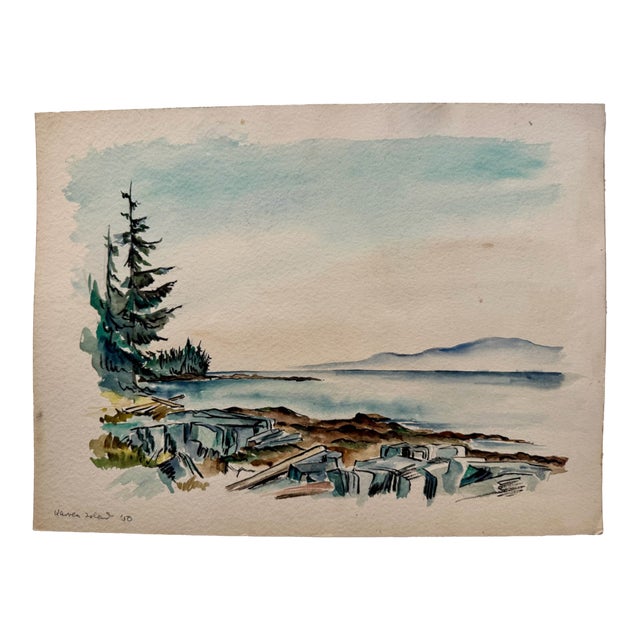Henry Emil Salloch Original Watercolor on Paper Warren Island, 1950 For Sale