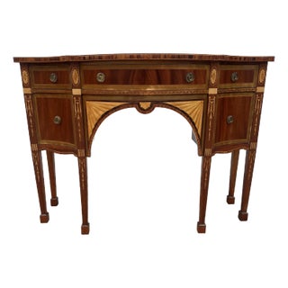 Italian Banded Mahogany Sideboard Buffet With Satinwood and Yellowheart Inlays, C. 1950s For Sale