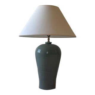 Authentic Simon Pearce Belmont Pottery Lamp in Crackle Celadon (Includes Empire Shade) For Sale