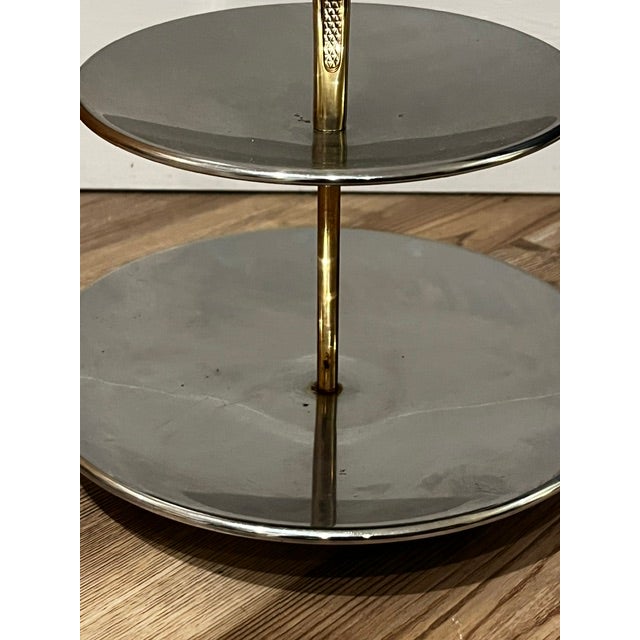 Vintage Kromex Tidbit Tray Two Tier Stainless Gold Tone Center Post For Sale - Image 11 of 14