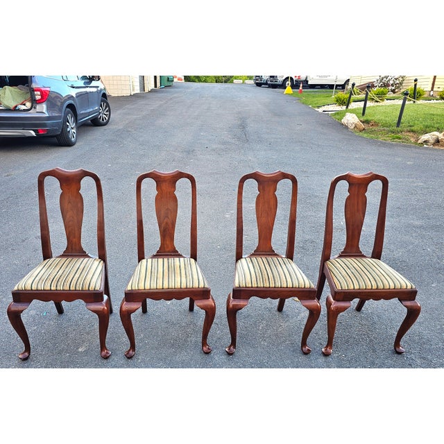 Brown Late 20th Century Set of Six Henkel Harris Solid Wild Black Cherry Queen Anne Style Dining Chairs For Sale - Image 8 of 18