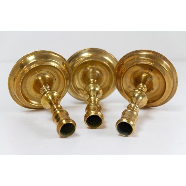 Metal Antique Danish Brass Candlesticks from Næstved, Set of 3, 1780s For Sale - Image 7 of 17