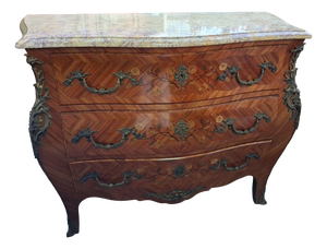 Louis XV Bombé Commode in Marquetry Opening with Three Drawers on the Front, 1890s