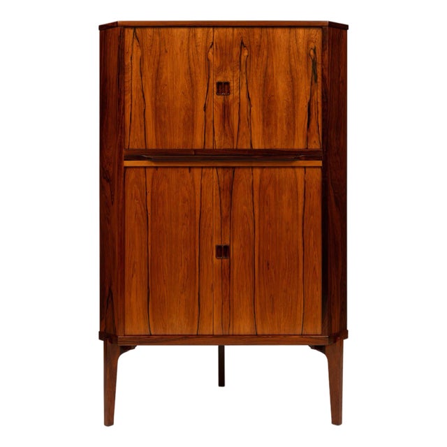 Vintage Danish Mid-Century Rosewood Corner Bar Cabinet For Sale