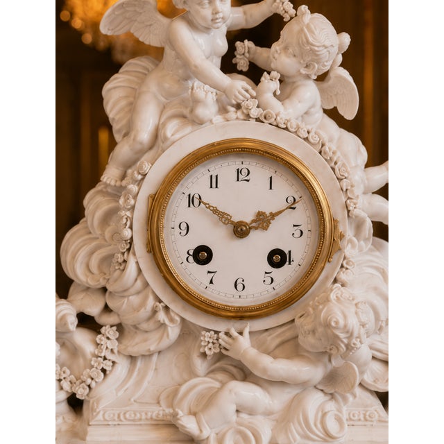 Metal 1840s French Sevres White Biscuit Clock Set - 3 Pc For Sale - Image 7 of 18