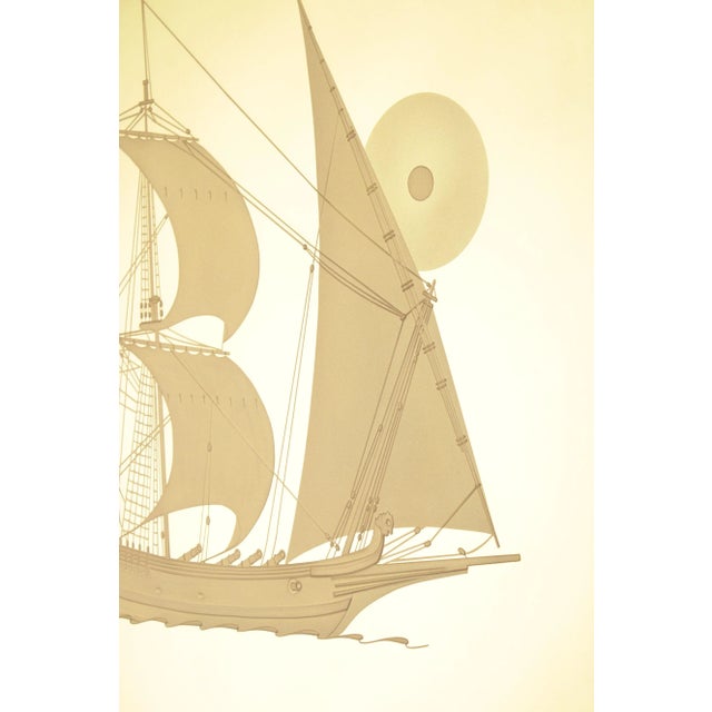 Vintage Gilt Frame Etched Masted Ship Wall Mirror For Sale - Image 11 of 13
