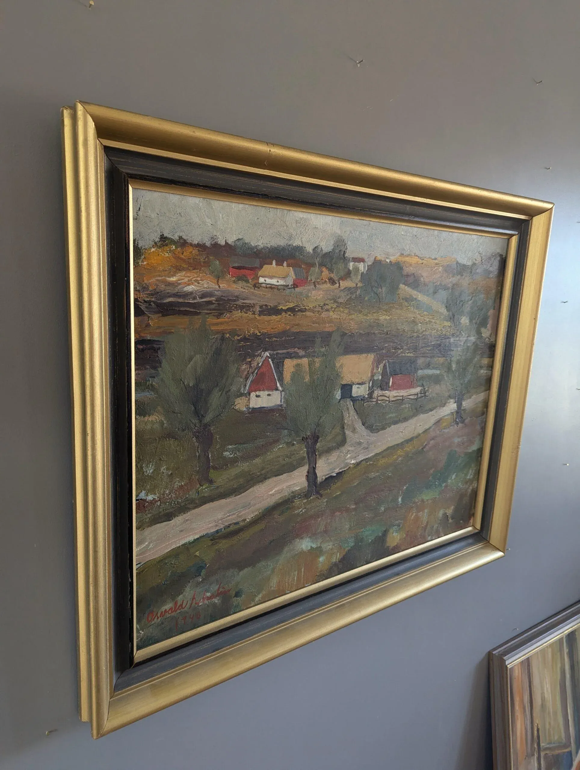 1946 Mid-Century Modern 'Rural Tranquility' Vintage Swedish
