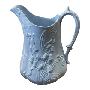 Late 19th Century Victorian Glazed Blue Lily of the Valley Relief Jasperware Jug