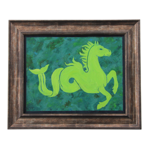 Sea Horse Roman Classical Mythology Minimalist Expressionism Coastal Green Original Oil Painting by Cleo Plowden