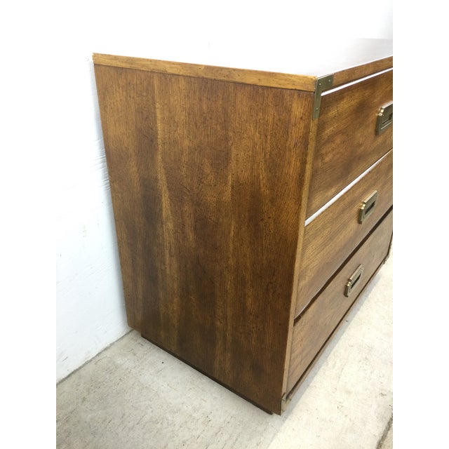 1970s Mid Century Campaign Style Three Drawer Dresser With Brass Hardware For Sale - Image 5 of 12