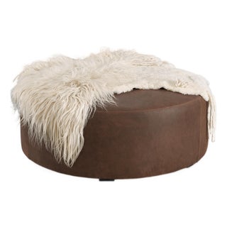 Lancaster One-of-a-Kind Charlotte Ottoman - Round With Natural Icelandic Fur For Sale
