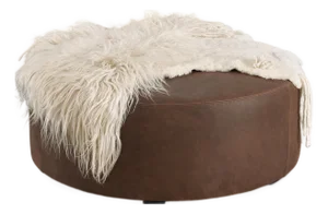 Lancaster One-of-a-Kind Charlotte Ottoman - Round With Natural Icelandic Fur