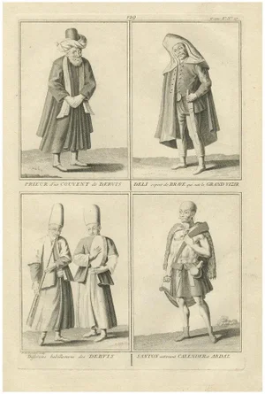 Ottoman Dervish Costumes and Soldiers, 1734, Paper