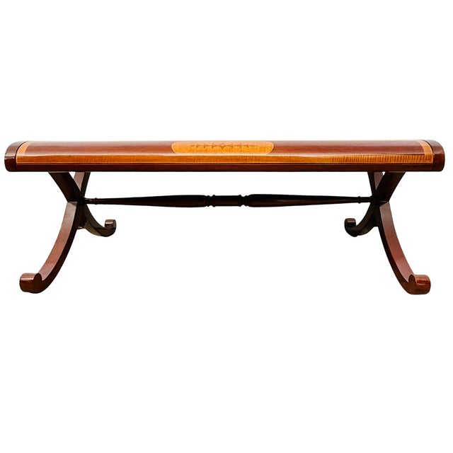Wood Late 20th Century Neoclassical Flame Mahogany & Satinwood Inlaid Curule Coffee Table For Sale - Image 7 of 18