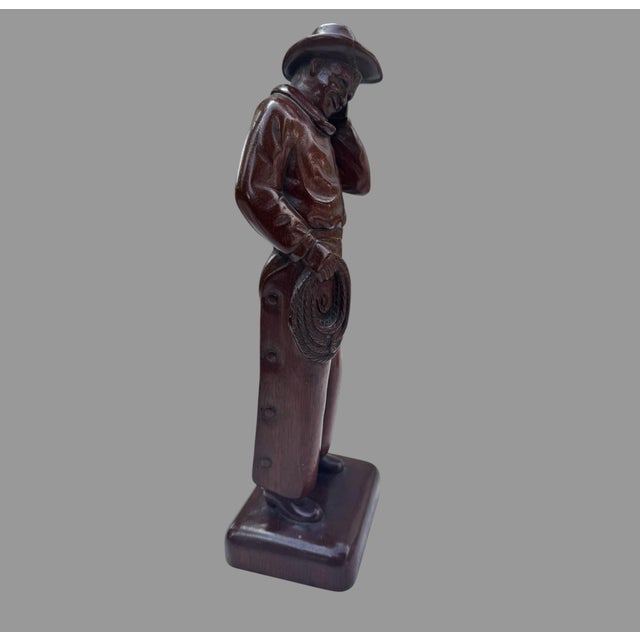 Antique C1920 Carved Mahogany Will Rogers Ziegfeld Follies Cowboy Figure 14” For Sale - Image 4 of 12