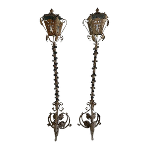 1900s Distressed French Wrought Iron Lanterns, Rococo Style