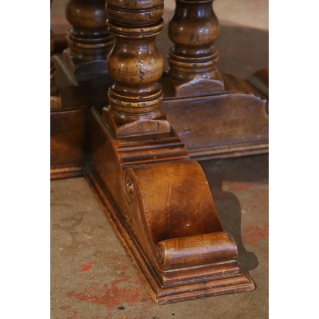 Mid-Century French Carved Walnut Pedestal Round Dining Table With Parquetry Top For Sale - Image 12 of 13