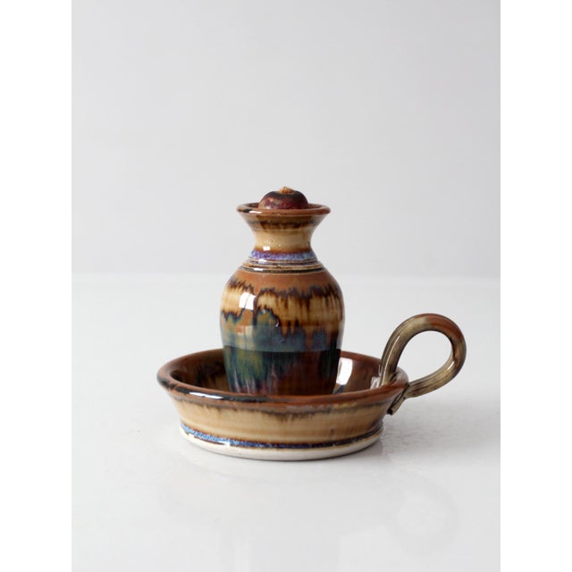 Vintage Handmade Studio Pottery Oil Lamp For Sale - Image 4 of 13