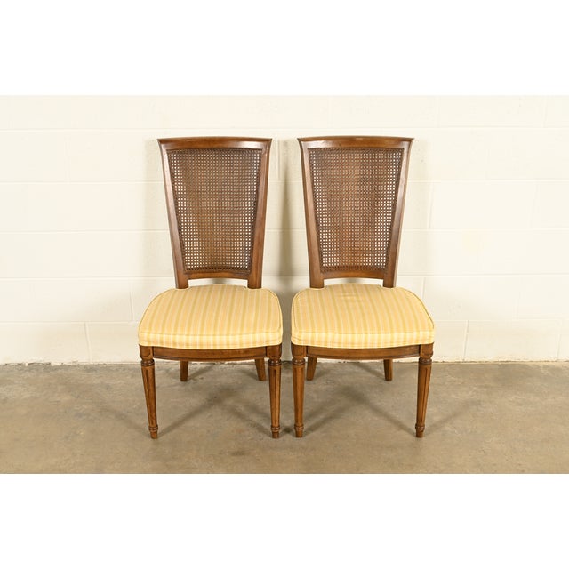 Henredon Henredon French Regency Louis XVI Carved Walnut Cane Back Side Chairs or Dining Chairs, Pair For Sale - Image 4 of 16