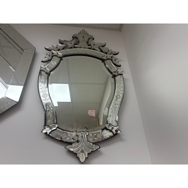 Vintage Venetian Beveled and Etched Mirror For Sale - Image 9 of 13