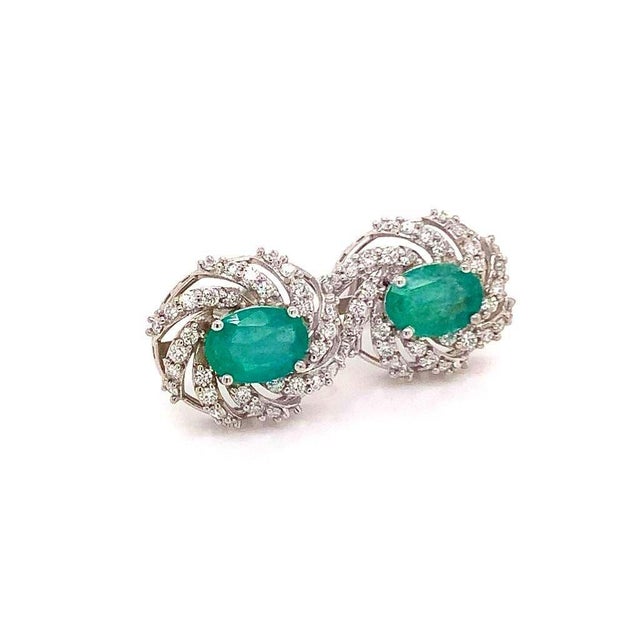 Diamond Emerald Earrings 14 Karat White Gold 2.17 TCW Certified For Sale - Image 12 of 14