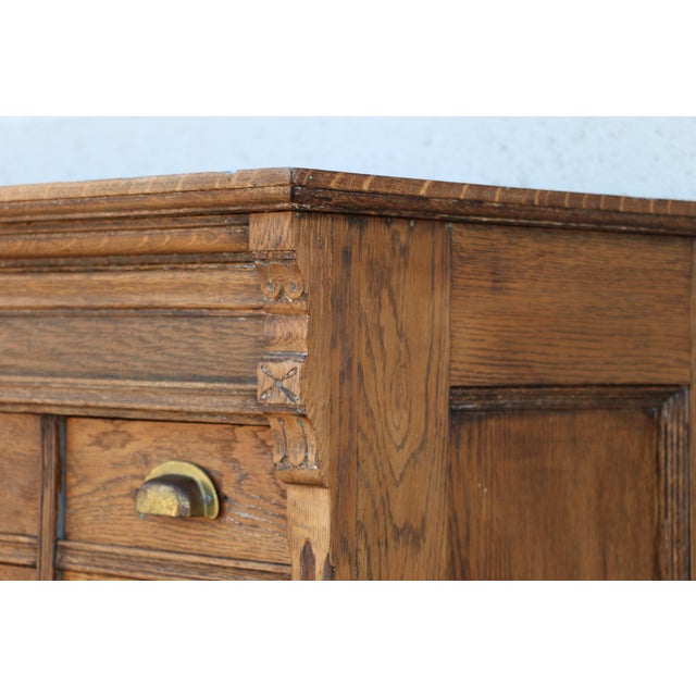 Antique 60-Drawer Solid Oak Apothecary Cabinet | Ventura County Workshop Cabinet For Sale - Image 16 of 18