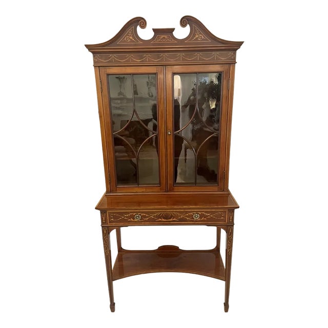 Antique Victorian Mahogany Inlaid Display Cabinet by Edwards & Roberts, London For Sale