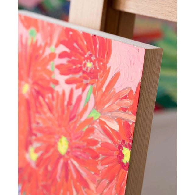 Lara Lee Meintjes Orange Daisy Bouquet in Country Floral Vase on Pink Maximalist Original Painting For Sale - Image 4 of 6