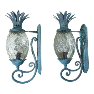 Pair of Vintage Pineapple Bronze and Brass Sconces - Tropical Elegance