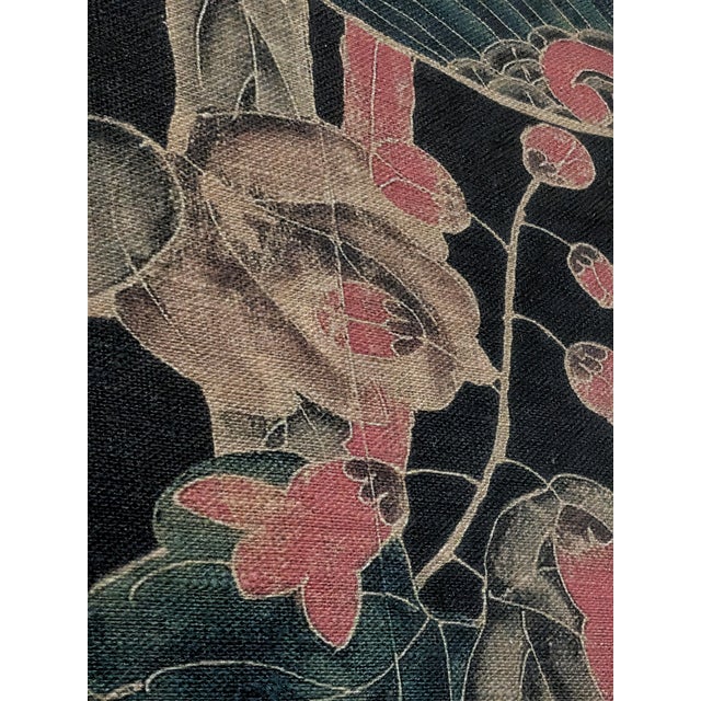 Japanese Authentic Hand-Painted 19th-Century Japanese Textile For Sale - Image 3 of 6