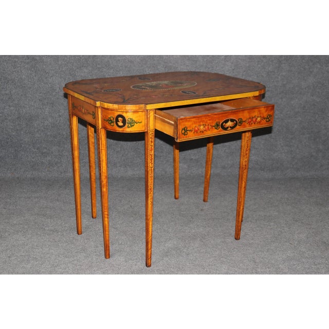 English Superb 19th Century Adams Paint Decorated Satinwood English Center Table For Sale - Image 3 of 9