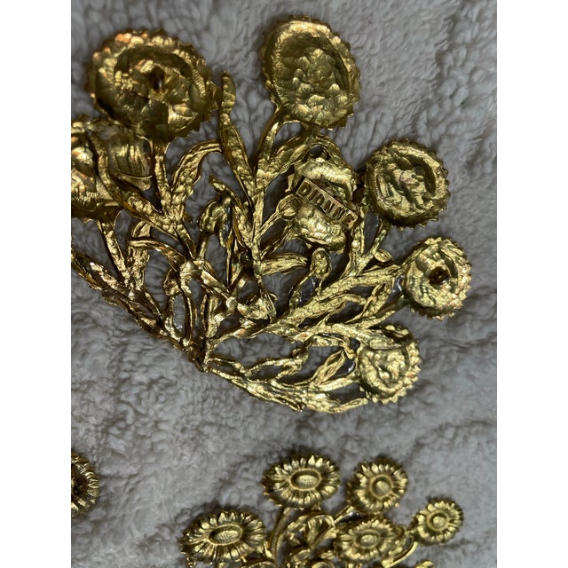 Vintage Dionne Gold Floral Metal Wall Art Set For Sale - Image 4 of 7