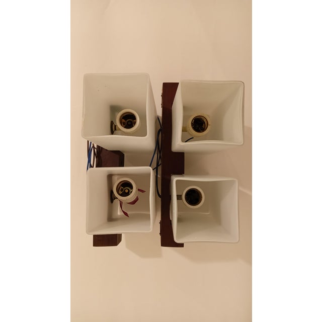 Mid-Century Modern Asymmetrical Wall Lights in Opal Glass and Teak, Italy, 1960s, Set of 2 For Sale - Image 3 of 6