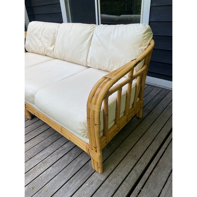 Modern Late 20th Century Ralph Lauren Upholstered Bamboo Settee For Sale - Image 3 of 13