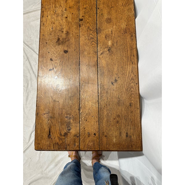 Chestnut Antique Hand Cut Rustic Farm Work Table Console For Sale - Image 8 of 9