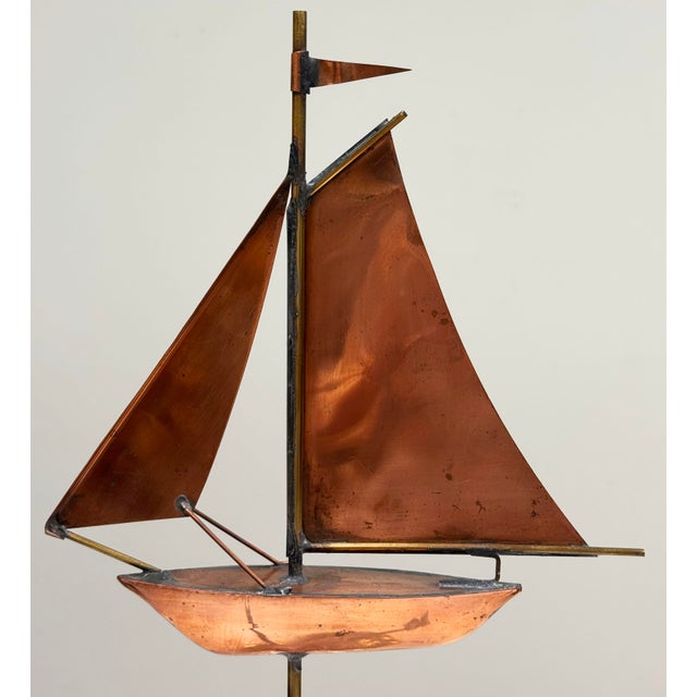 Figurative Vintage Copper and Brass Sailboat Weathervane For Sale - Image 3 of 8