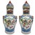 This striking pair of monumental 21-inch porcelain palace jars offers a commanding presence for a grand entryway, mantle,...