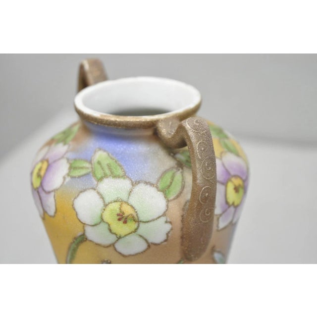 Ceramic Nippon Sharkskin Decorated Royal Kinjo Japan Hand Painted Porcelain Handled Vase For Sale - Image 7 of 17