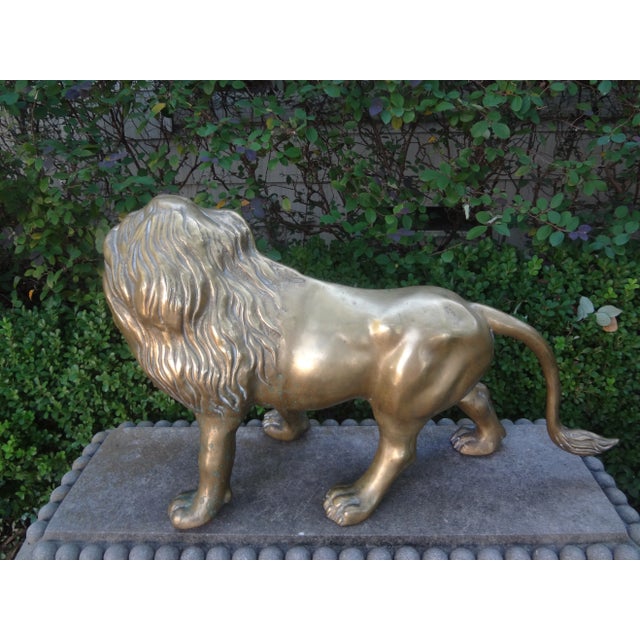 Brass Large Hollywood Regency Brass Lion Sculpture For Sale - Image 8 of 12