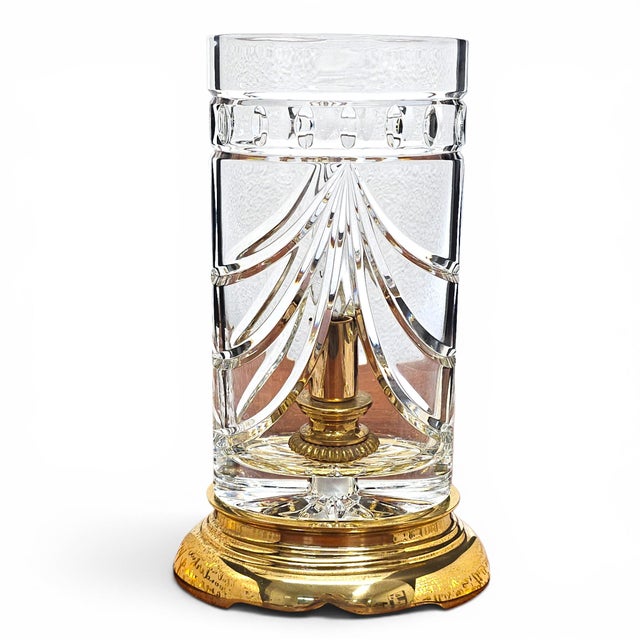 Waterford Crystal Overture Hurricane Table Lamp With Brass Base 11.5" For Sale - Image 9 of 15
