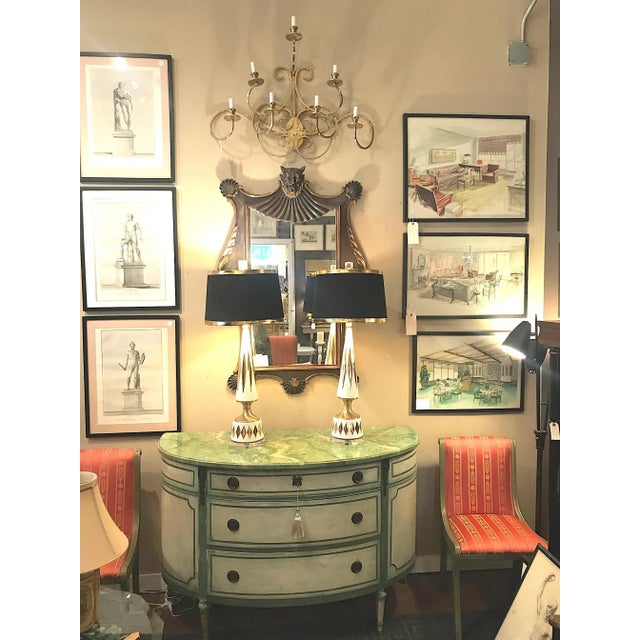 Glazed Ceramic Mid Century Gold Diamond Lamps - A Pair For Sale - Image 9 of 9