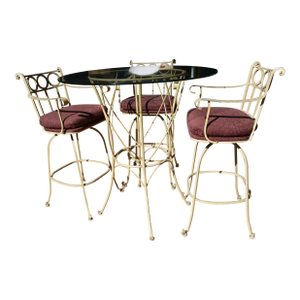 Timmerman Pale Yellow Wrought Iron & Glass Top Round Patio Bistro Bar Set W/ 3 Swivel Stools