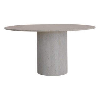 Round Top 140 Muted Beige Travertine Round Dining Table by Beije Avenue For Sale