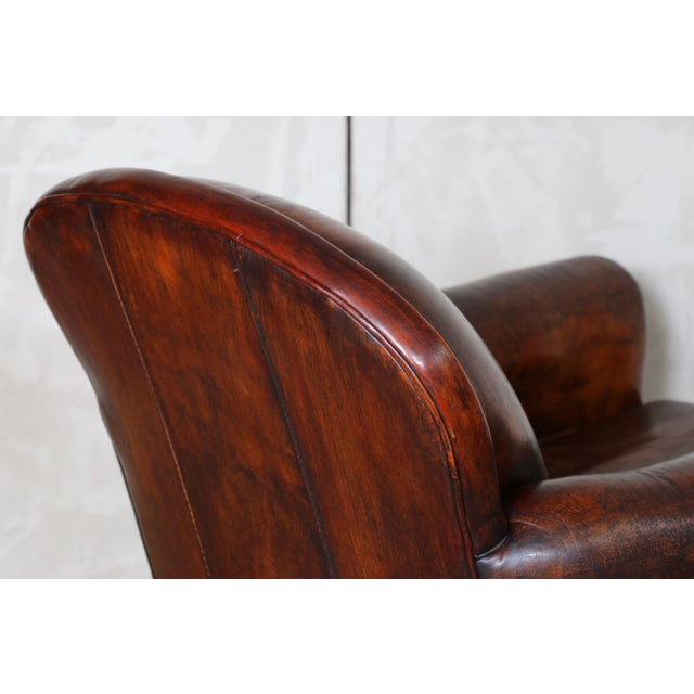 Brown Vintage Leather Club Chair With Ottoman, Circa 1980s For Sale - Image 8 of 18