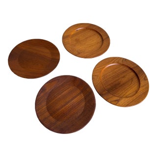 Teak Plates Set of 4 Danish Mid-Century Modern Vintage For Sale