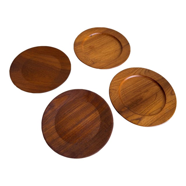 Teak Plates Set of 4 Danish Mid-Century Modern Vintage For Sale
