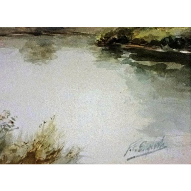 American Circa 1905 American Impressionist Watercolor Painting Signed F. F. English Landscape River For Sale - Image 3 of 3