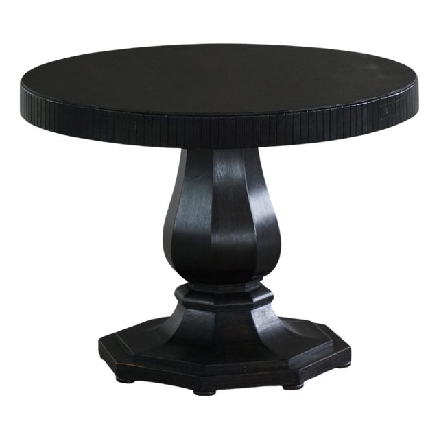 Vintage Danish Round Art Deco Console Table in Ebonized Oak, 1930s For Sale