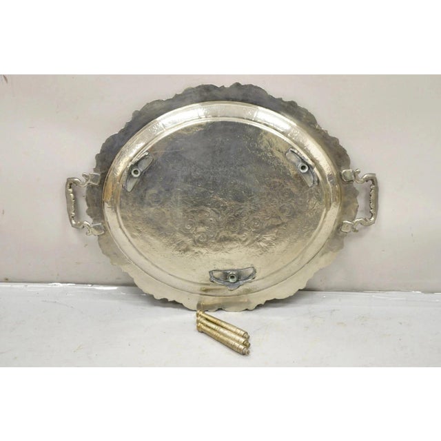 Mid 20th Century Large Victorian Style Oval Silver Plated Serving Platter Tray Raised on Feet For Sale - Image 10 of 12