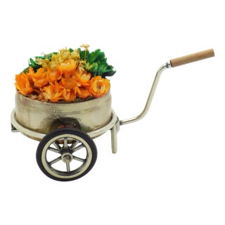 Vintage Italian Handmade Silver Flower Cart Figurine from Sacchetti, Tuscany, 1970s For Sale